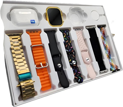 I20 ultra smart watch 10 in 1 box with Airpods and glorious 7 strap smartwatch