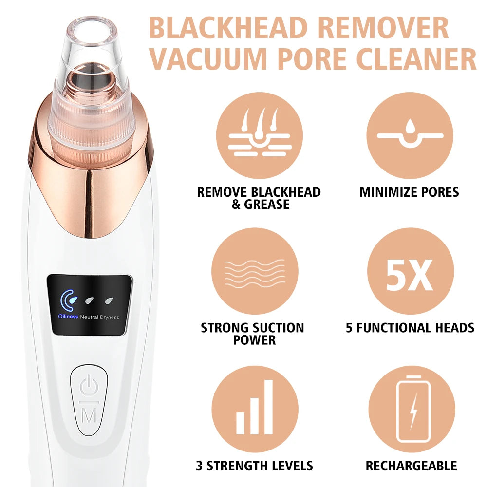 Blackhead Remover Vacuum Suction USB Rechargeable Facial Pore Cleaner